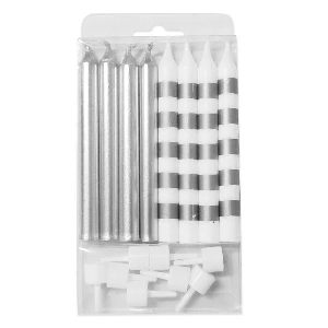 MС Свечи Ассорти Silver & White в полоску 8шт 8см